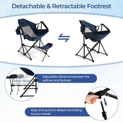 Portable Folding Camping Lounge Chair with Footrest  for Beach Lawn Fishing-Navy