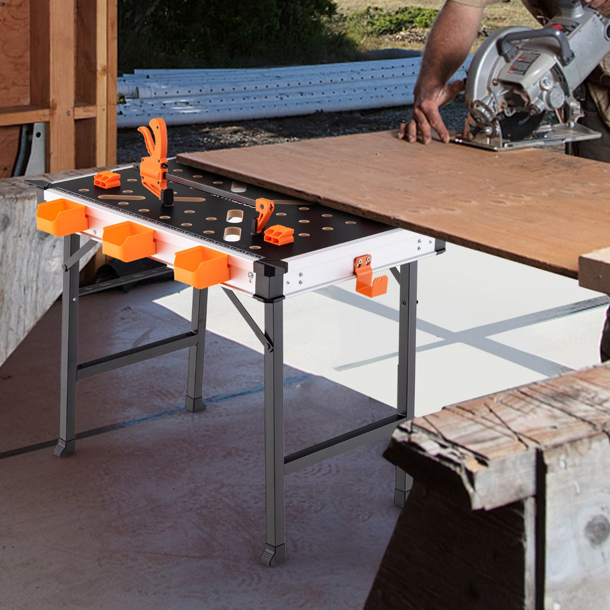 Portable Folding Work Table with 454 kg Capacity and Clamping System