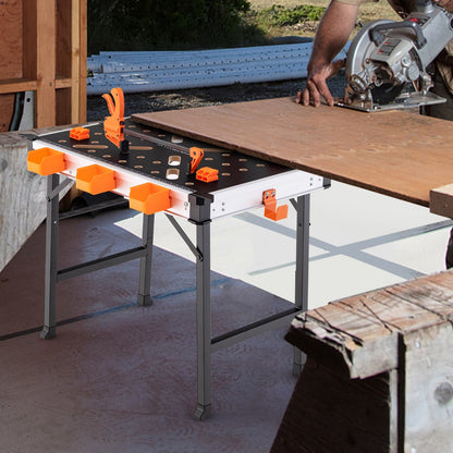 Portable Folding Work Table with 454 kg Capacity and Clamping System