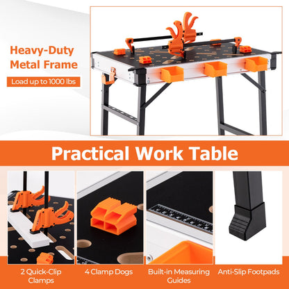 Portable Folding Work Table with 454 kg Capacity and Clamping System