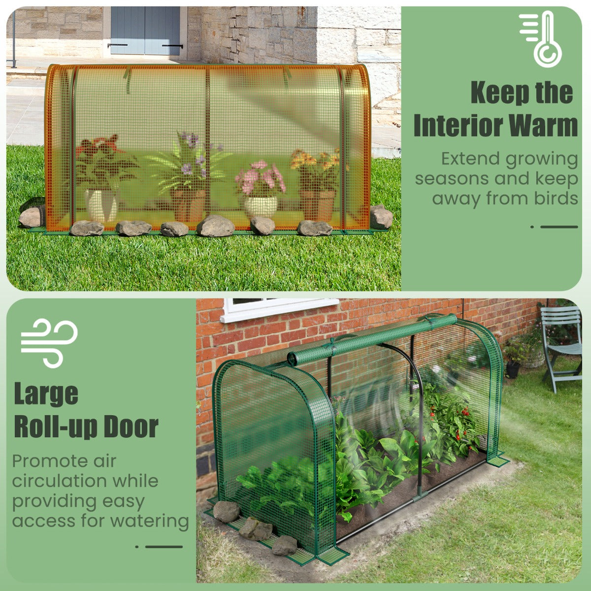 Outdoor Indoor Portable Garden Patio Mini Tunnel Greenhouse-Green