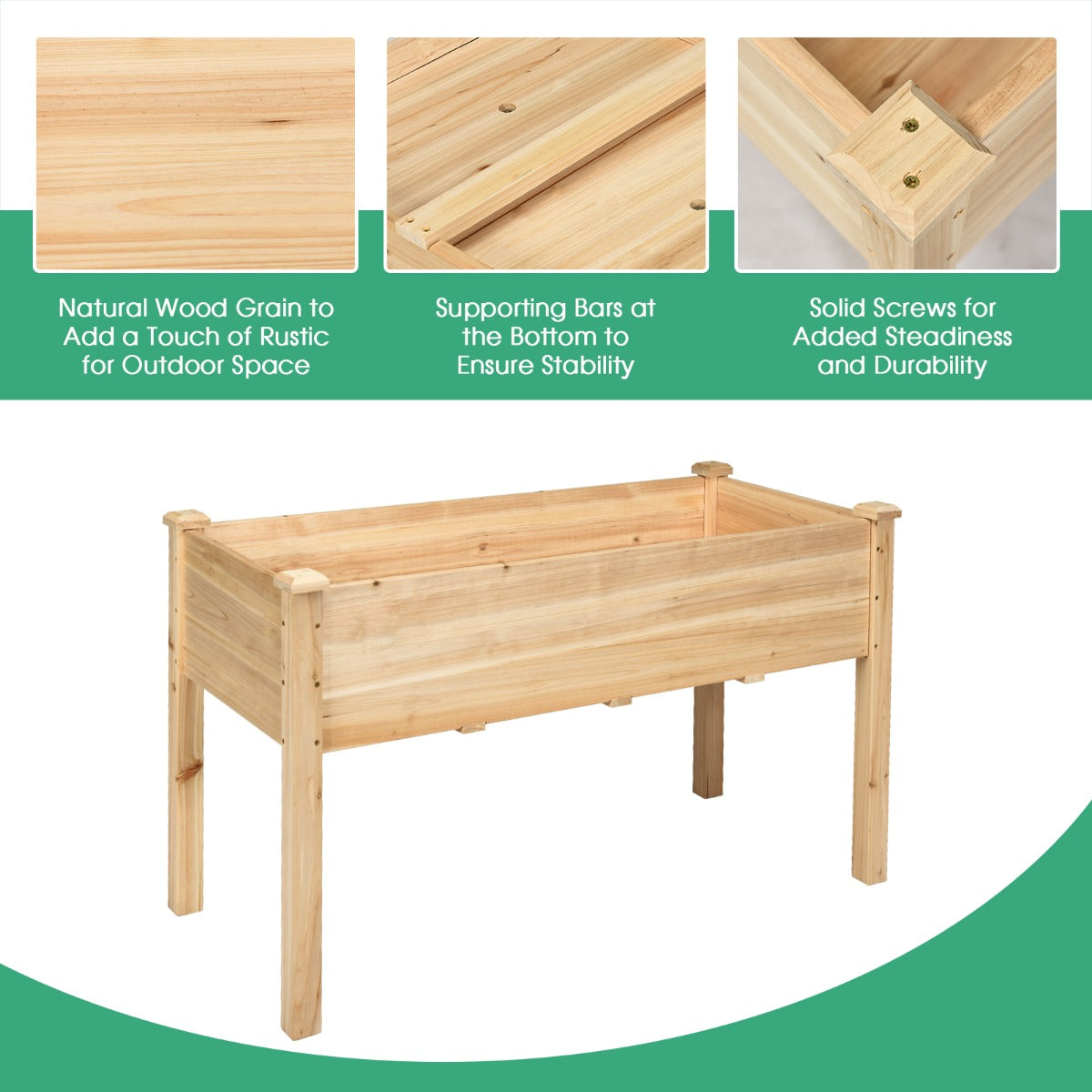 Elevated Wooden Raised Garden Bed with Mini Greenhouse-White
