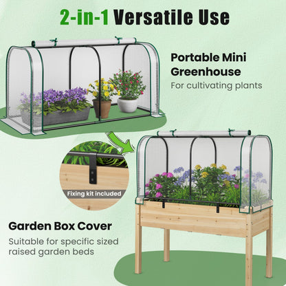 Elevated Wooden Raised Garden Bed with Mini Greenhouse-White