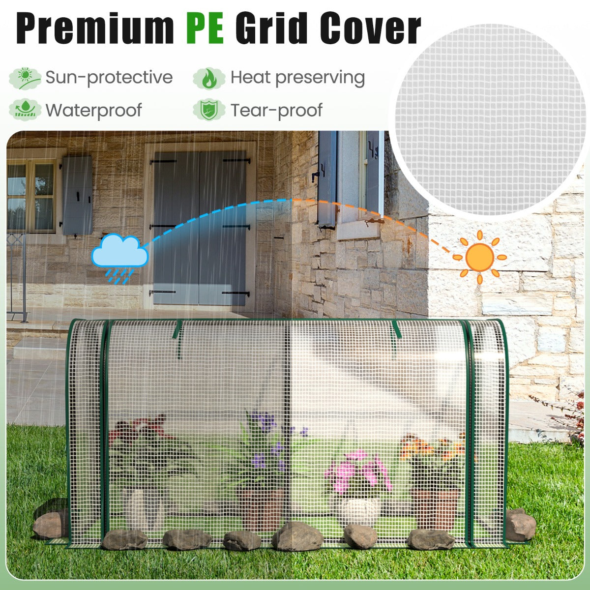 Elevated Wooden Raised Garden Bed with Mini Greenhouse-White