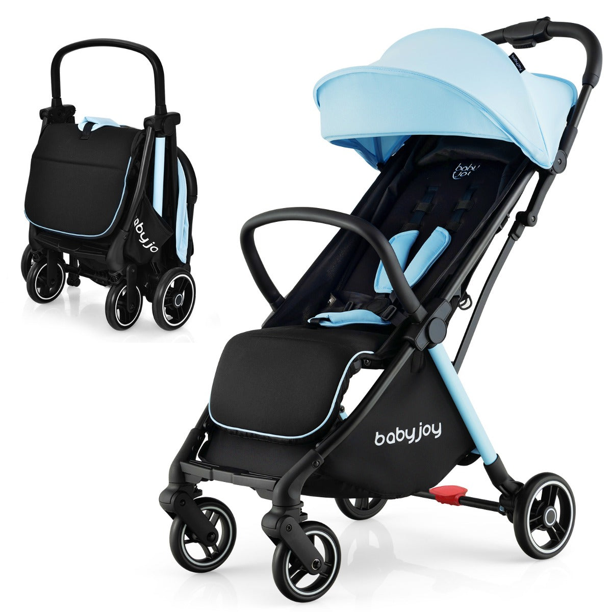 Self Standing Gravity Fold Infant Stoller with Adjustable Canopy for 0-3 Years Old-Blue