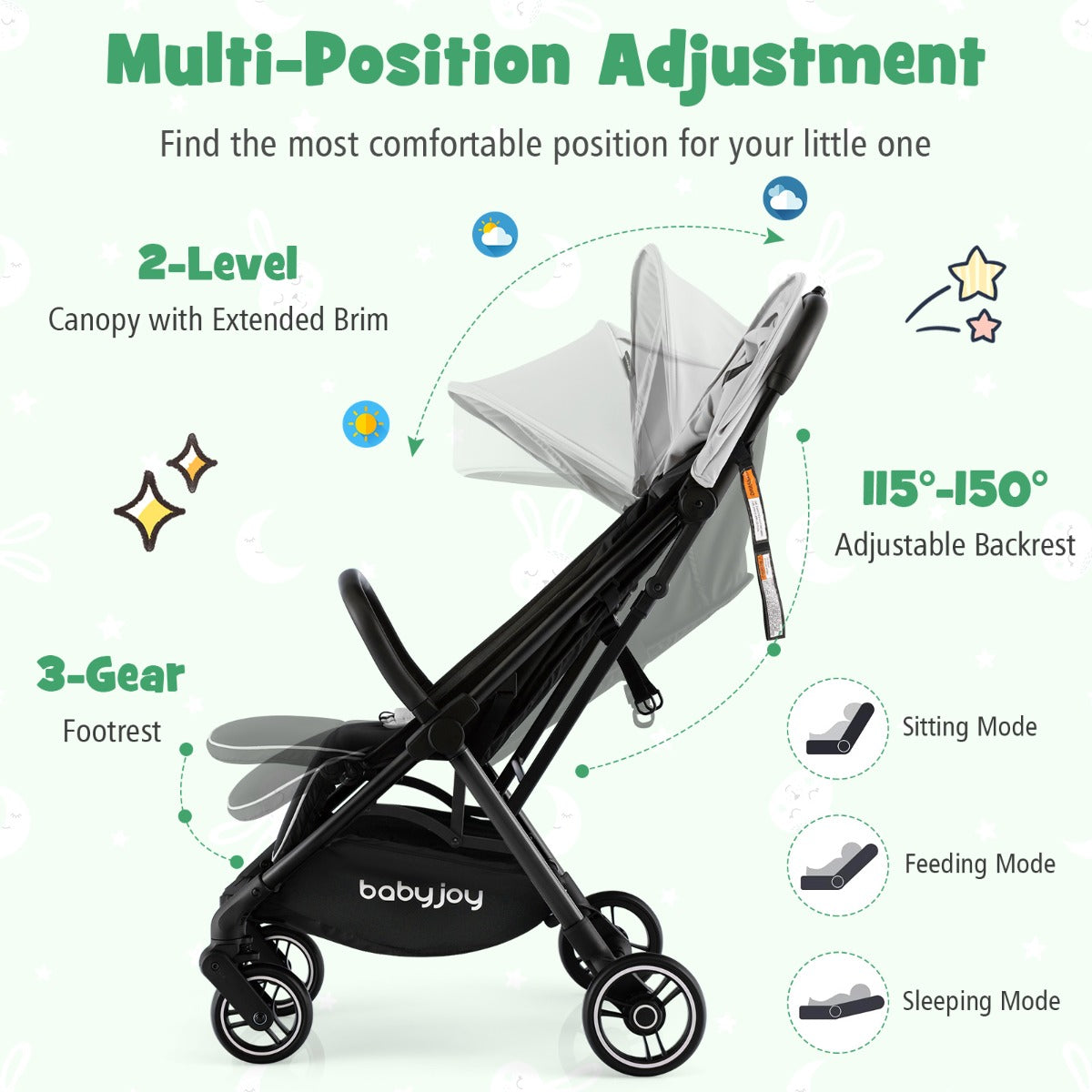 Costway Folding Infant Stoller with Adjustable Canopy for 0-3 Years Old-Gray