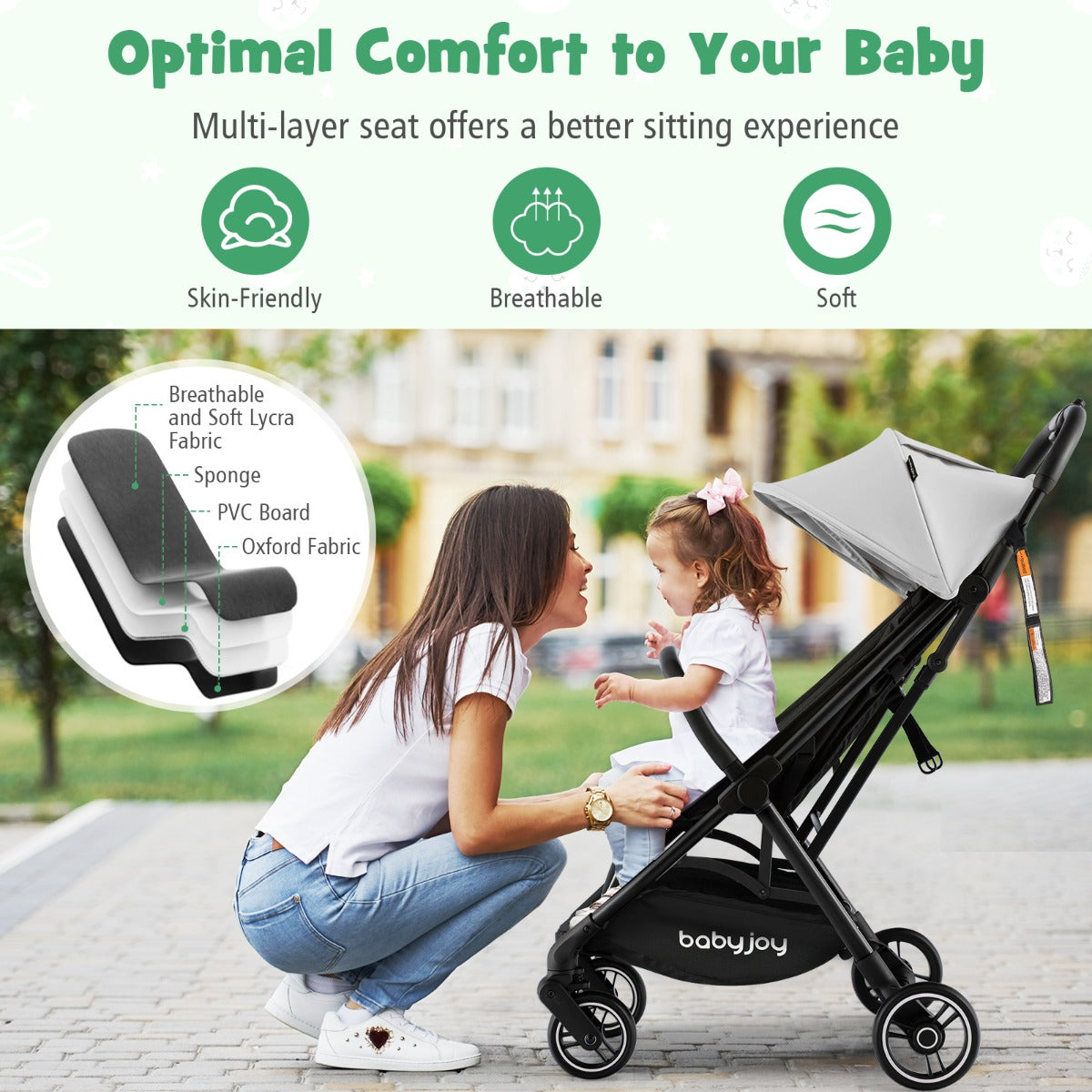 Costway Folding Infant Stoller with Adjustable Canopy for 0-3 Years Old-Gray