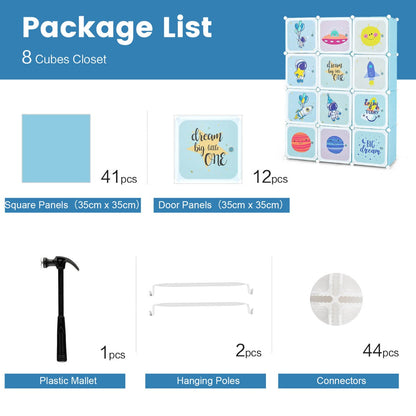 12-Cube Kids Wardrobe Closet Organizer with Hanging Section and Cute Design