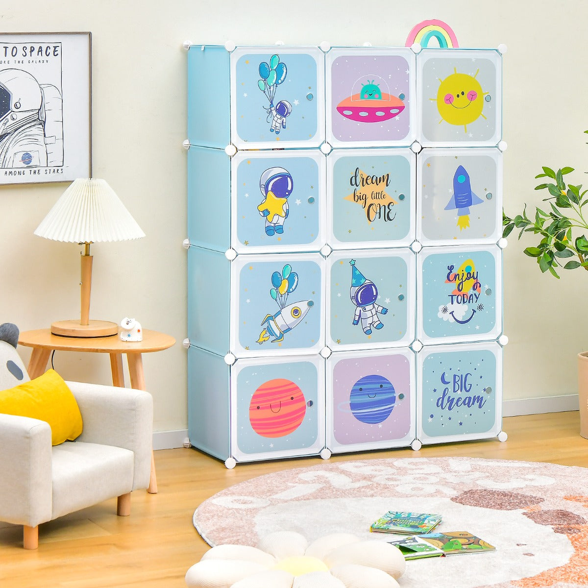 12-Cube Kids Wardrobe Closet Organizer with Hanging Section and Cute Design