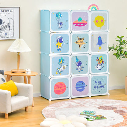 12-Cube Kids Wardrobe Closet Organizer with Hanging Section and Cute Design