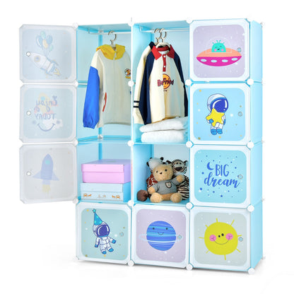 12-Cube Kids Wardrobe Closet Organizer with Hanging Section and Cute Design