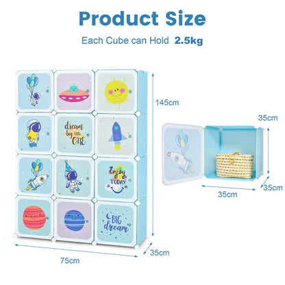 12-Cube Kids Wardrobe Closet Organizer with Hanging Section and Cute Design