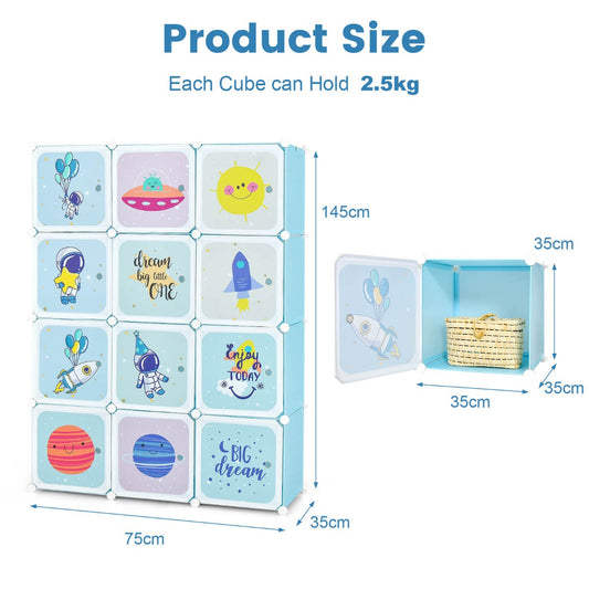 12-Cube Kids Wardrobe Closet Organizer with Hanging Section and Cute Design