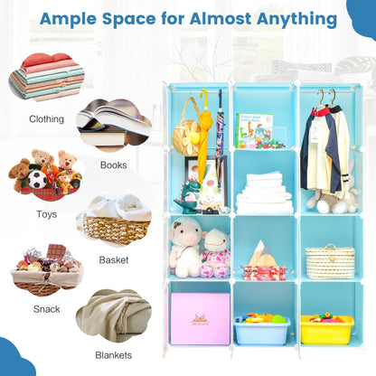 12-Cube Kids Wardrobe Closet Organizer with Hanging Section and Cute Design