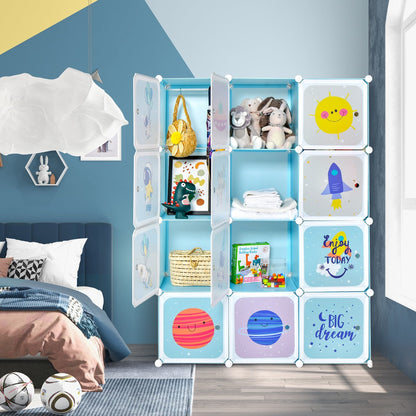 12-Cube Kids Wardrobe Closet Organizer with Hanging Section and Cute Design
