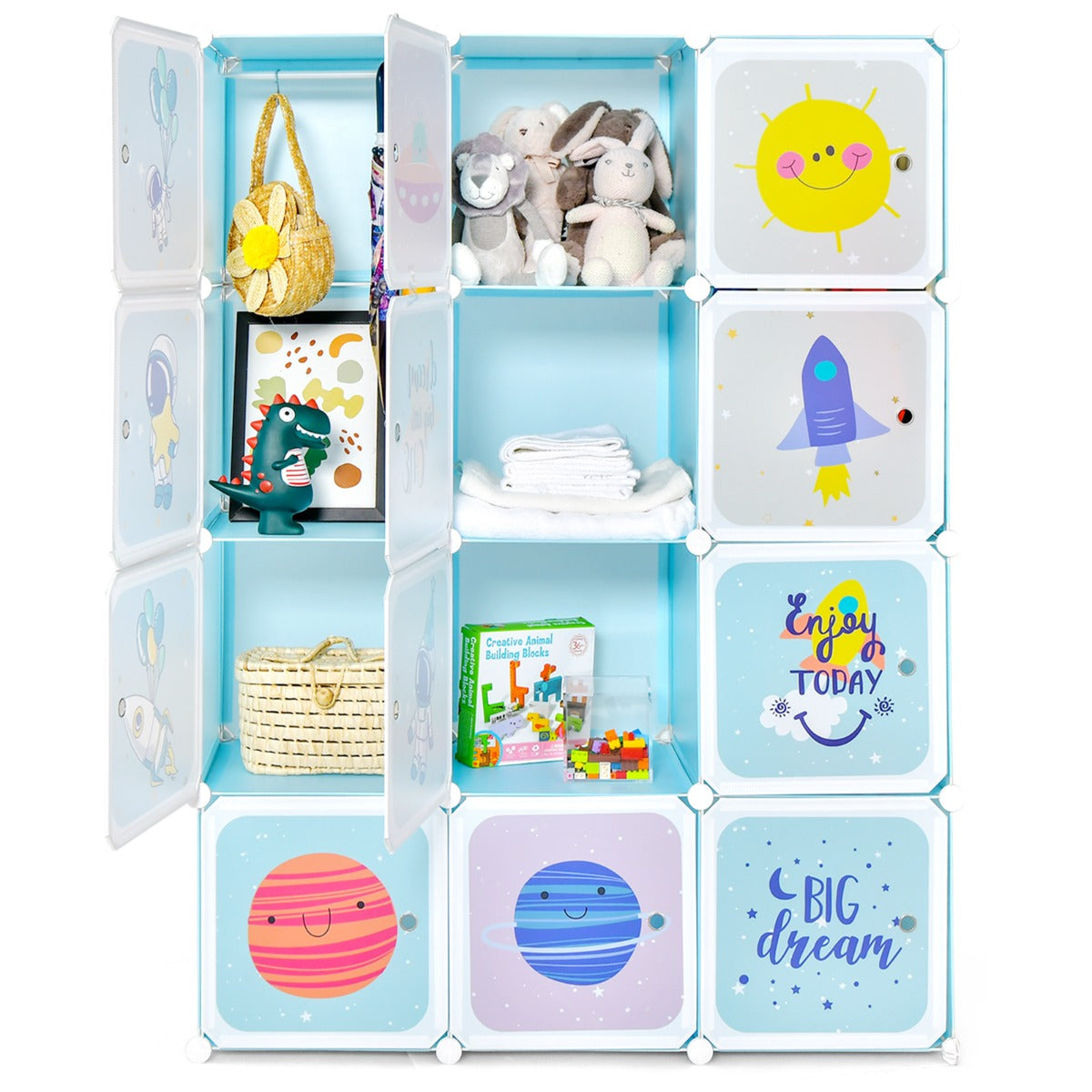 12-Cube Kids Wardrobe Closet Organizer with Hanging Section and Cute Design