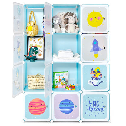 12-Cube Kids Wardrobe Closet Organizer with Hanging Section and Cute Design