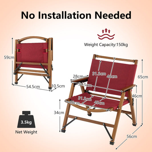 Folding bamboo camping chair with a breathable 500D cationic fabric seat and backrest