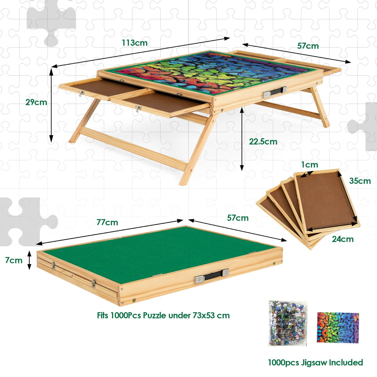 1000 Pieces Adjustable Portable Puzzle Table with Anti-slip Felt for Teens & Adults
