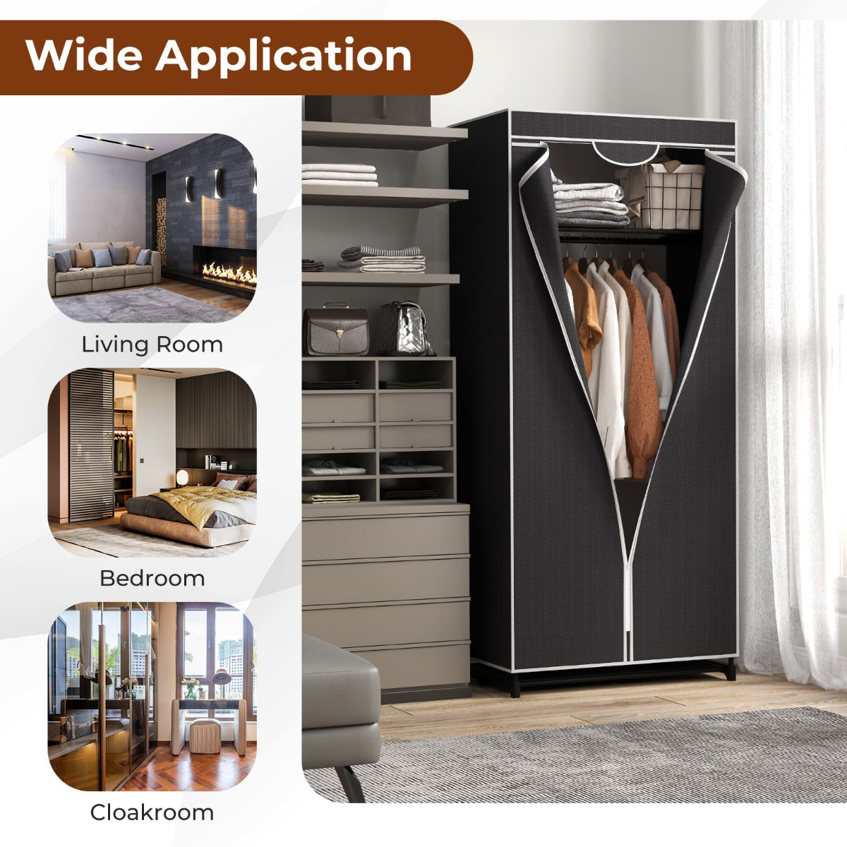 Portable Single Wardrobe with Dust-proof Cover and Zippers for Garments/Shoes/Toys
