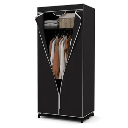 Portable Single Wardrobe with Dust-proof Cover and Zippers for Garments/Shoes/Toys