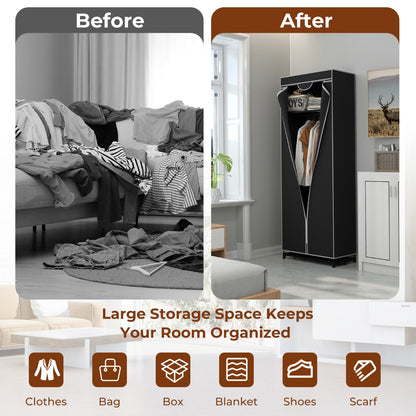 Portable Single Wardrobe with Dust-proof Cover and Zippers for Garments/Shoes/Toys
