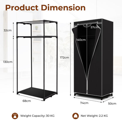 Portable Single Wardrobe with Dust-proof Cover and Zippers for Garments/Shoes/Toys