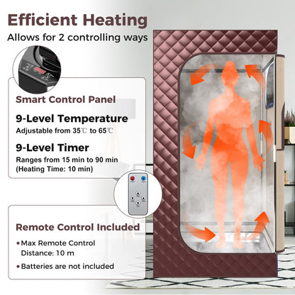 Portable Steam Sauna Full Body Sauna Box with 3L Steam Generator-Coffee