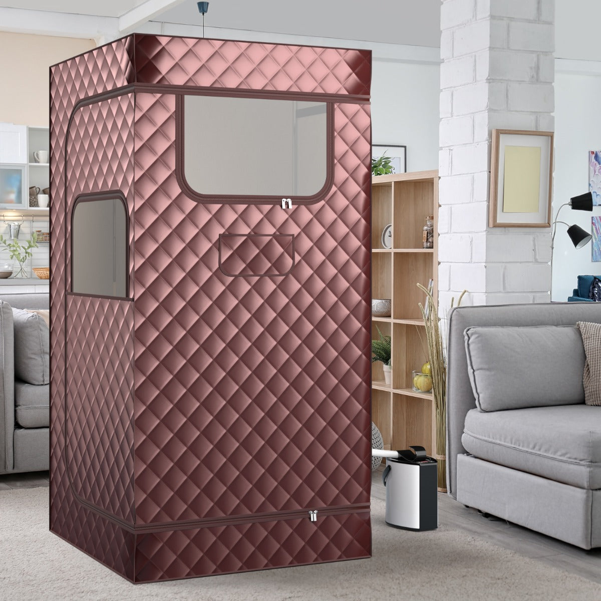 Portable Steam Sauna Full Body Sauna Box with 3L Steam Generator-Coffee