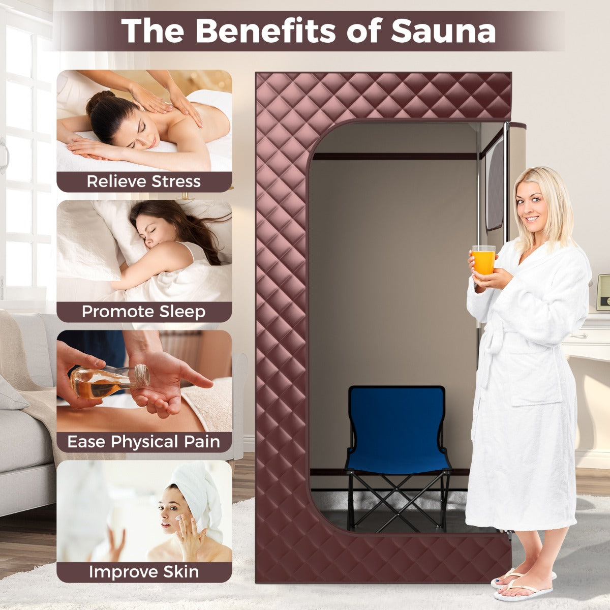 Portable Steam Sauna Full Body Sauna Box with 3L Steam Generator-Coffee