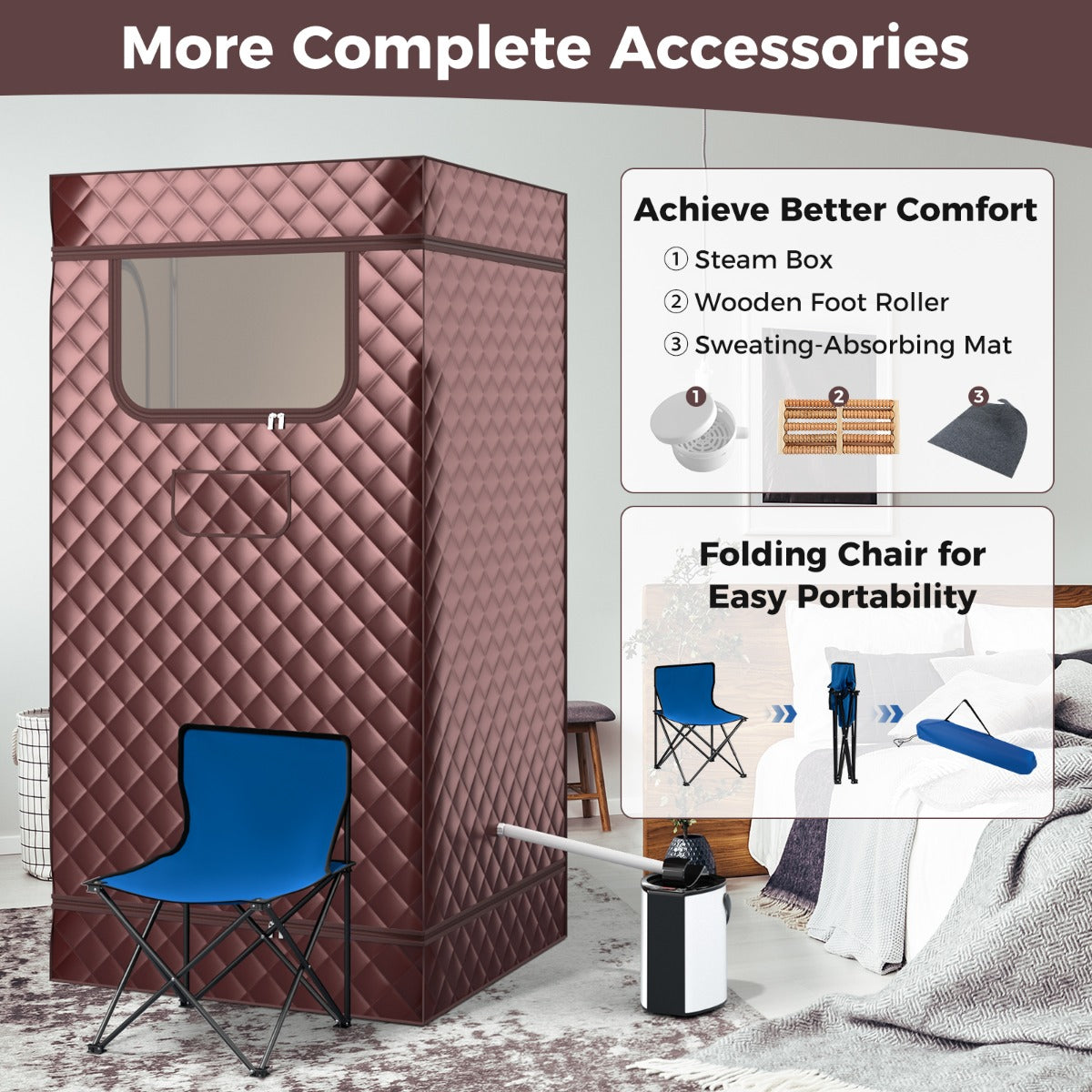 Portable Steam Sauna Full Body Sauna Box with 3L Steam Generator-Coffee