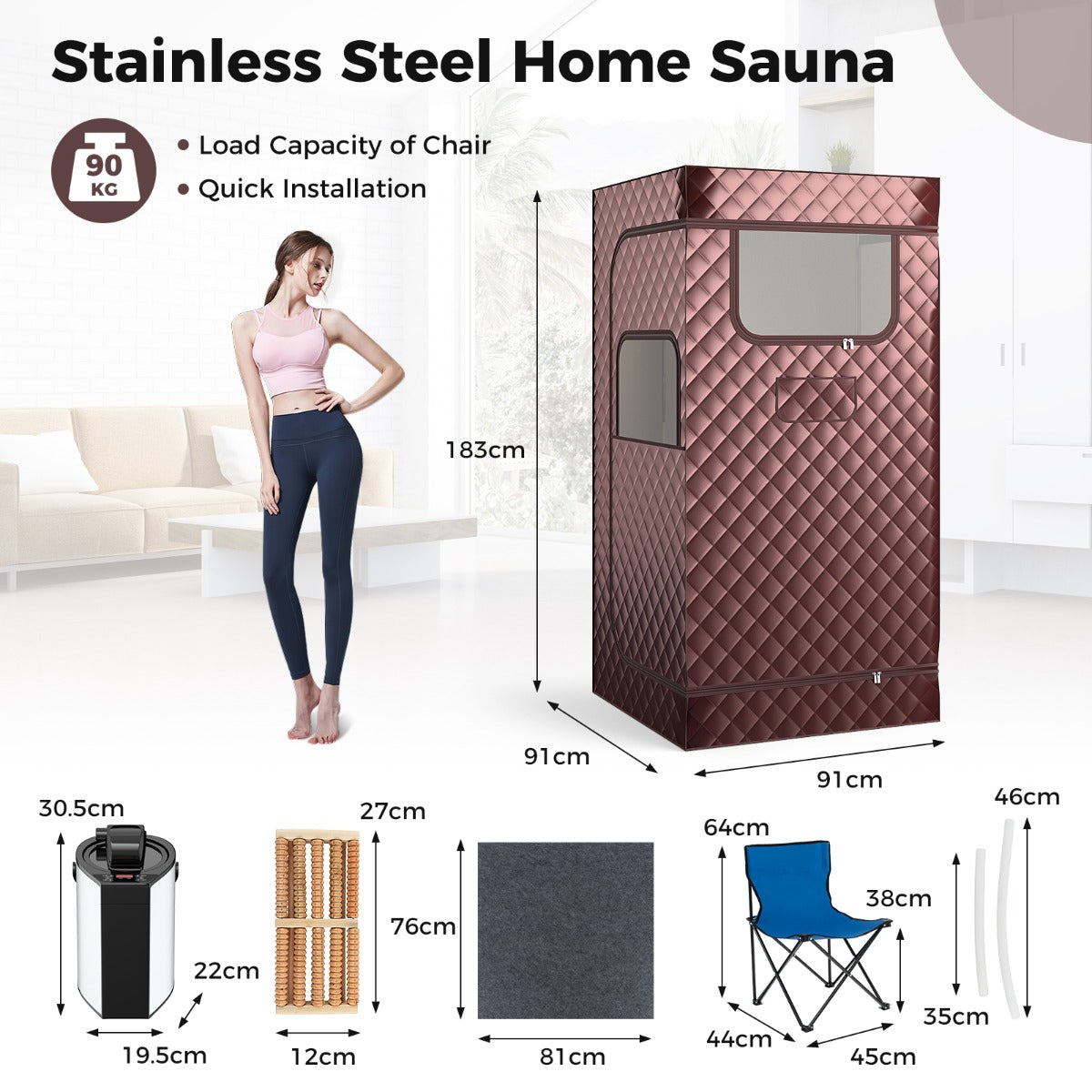 Portable Steam Sauna Full Body Sauna Box with 3L Steam Generator-Coffee