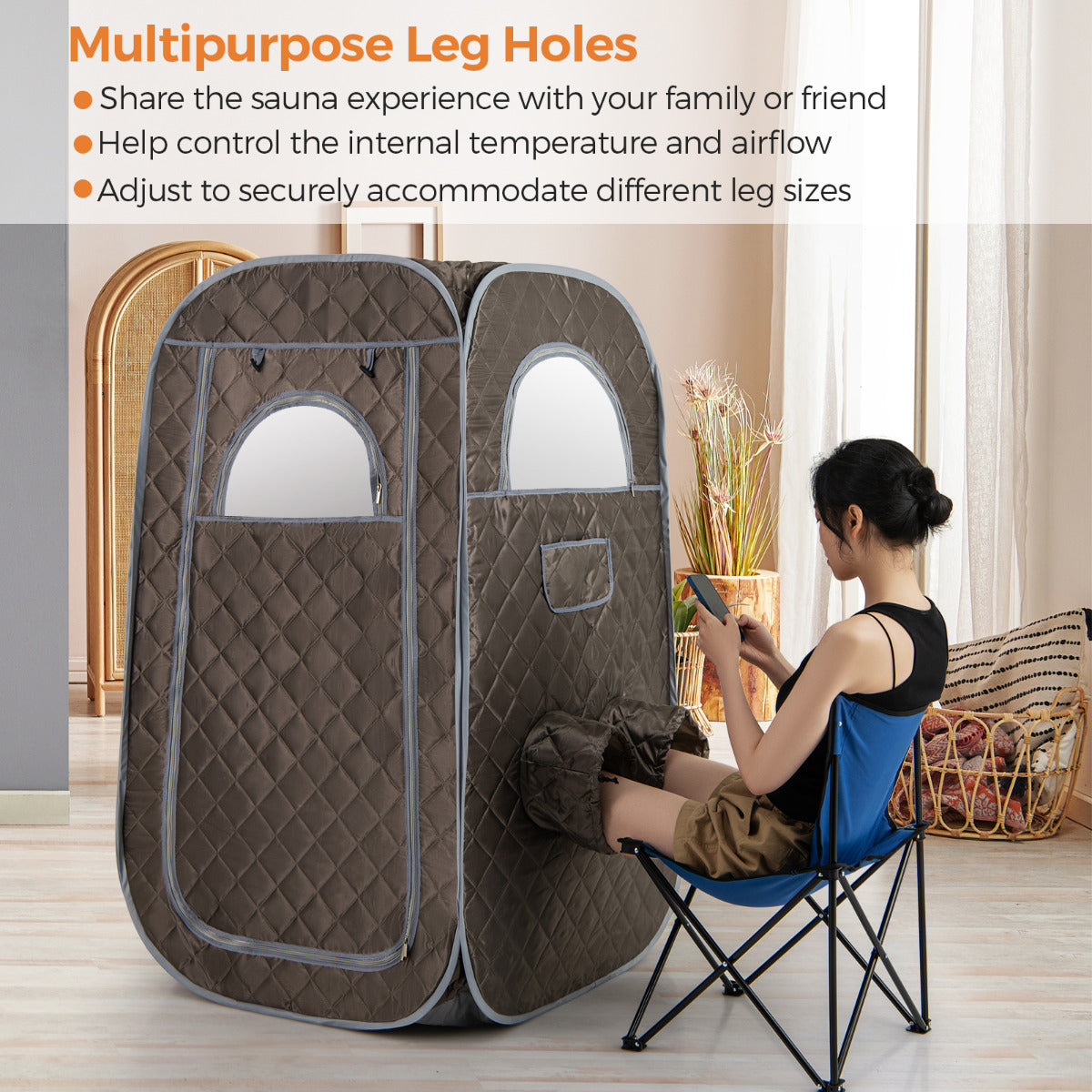 Portable Steam Sauna with 1000W 3L Steam Generator for Home Spa Relaxation-Grey