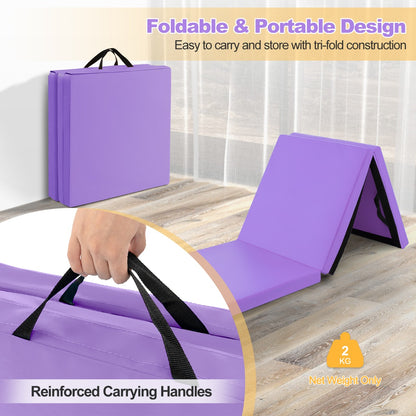 180 x 60 cm Portable 3-Fold Tumbling Mat with 2 Handles and Premium EPE Filler-Purple