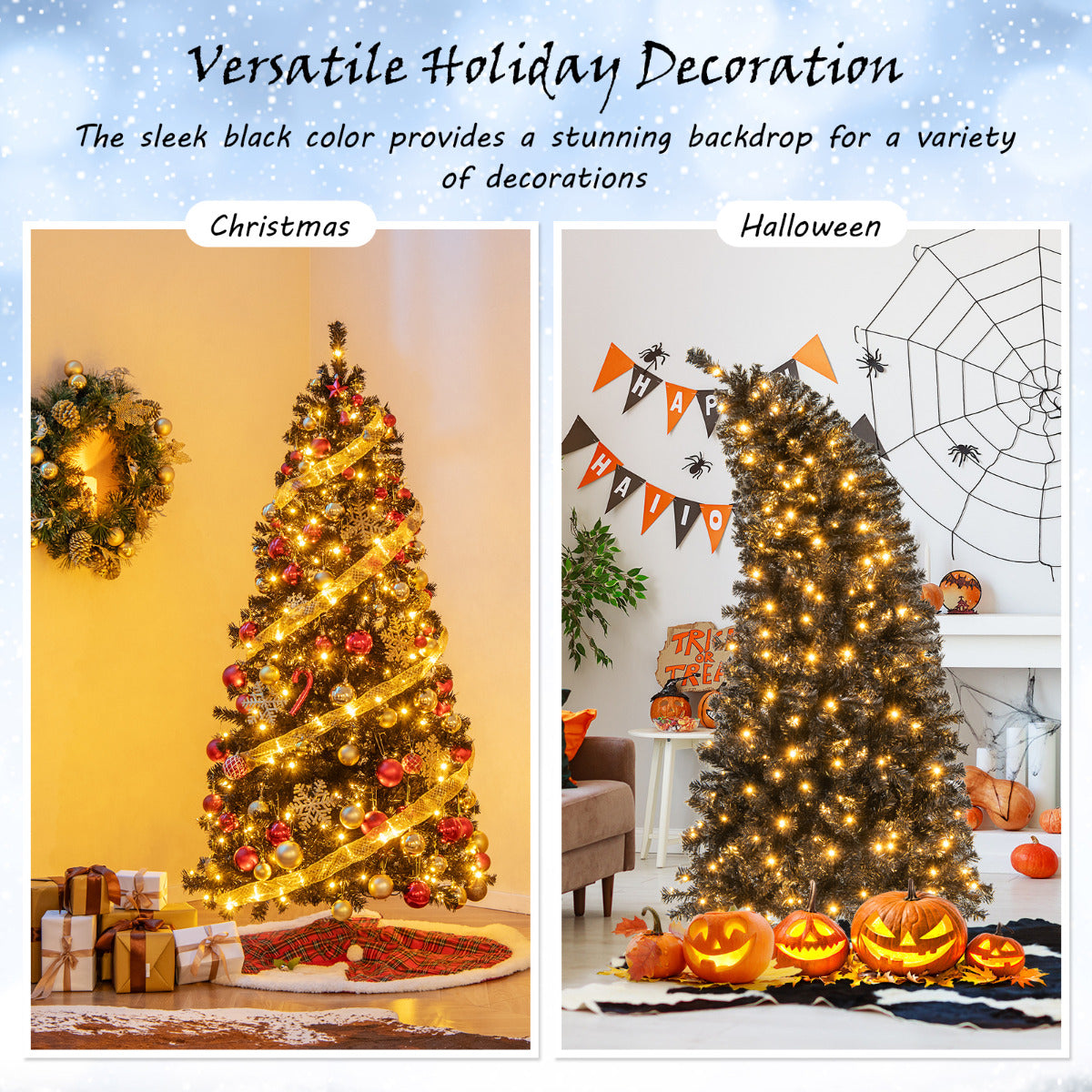 Dense PVC branch tips and warm white LED lights create a vivid, eye-catching display