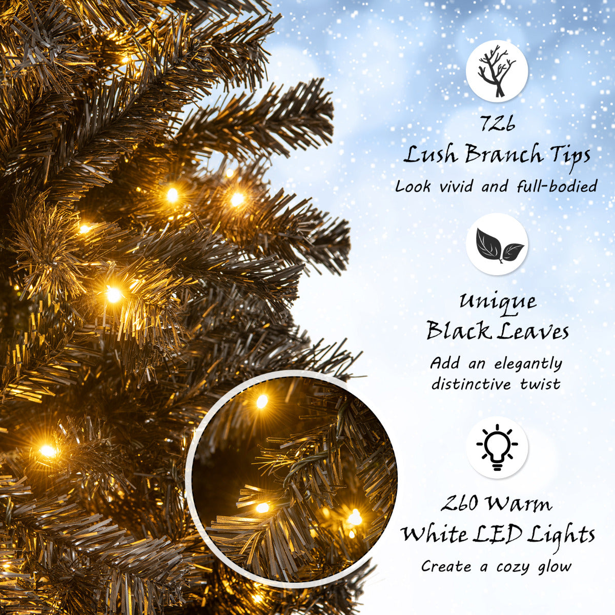 1050 branch tips and 340 LEDs create a dramatic illuminated display on the 214 cm tree