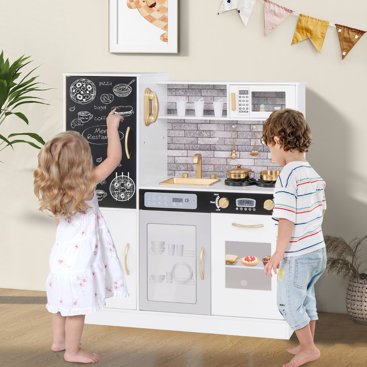 Pretend Play Kitchen for Kids Aged 3+ with Utensils and Oven-White