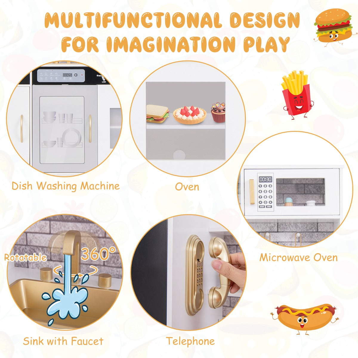 Pretend Play Kitchen for Kids Aged 3+ with Utensils and Oven-White