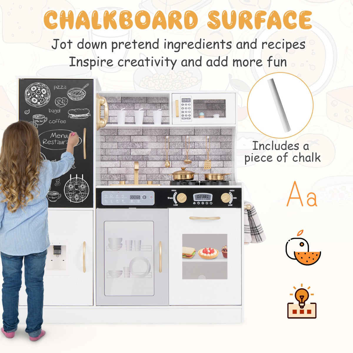 Pretend Play Kitchen for Kids Aged 3+ with Utensils and Oven-White