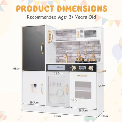 Pretend Play Kitchen for Kids Aged 3+ with Utensils and Oven-White