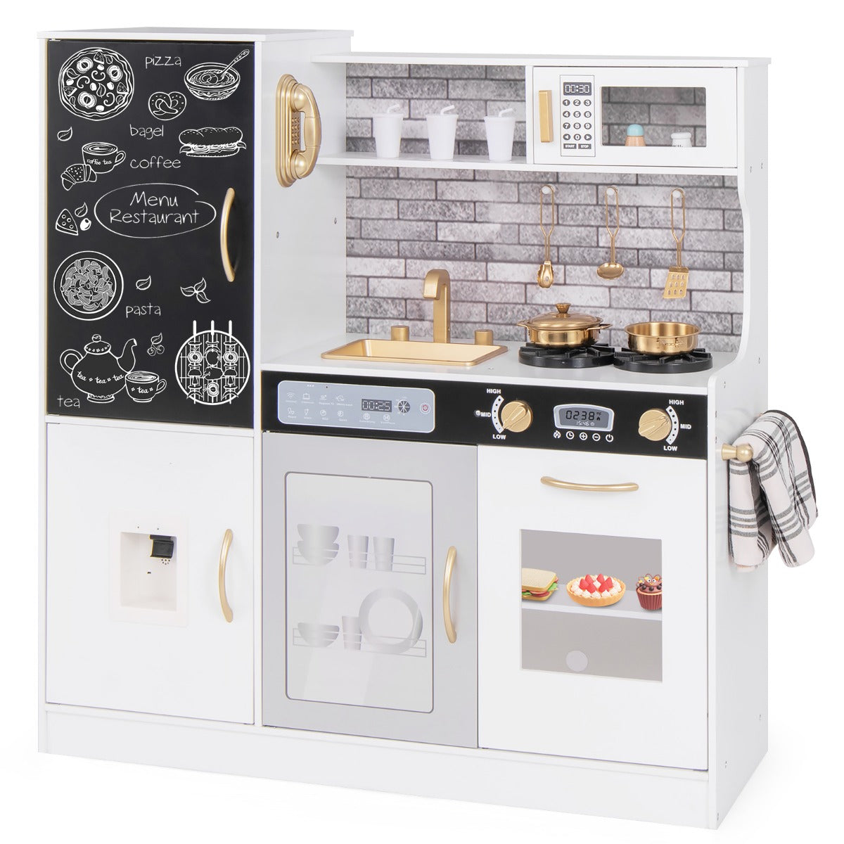 Pretend Play Kitchen for Kids Aged 3+ with Utensils and Oven-White
