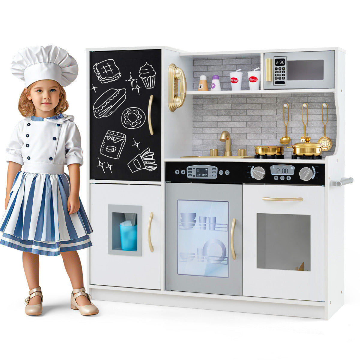 Pretend Play Kitchen with Accessories and Simulated Sounds-Beige