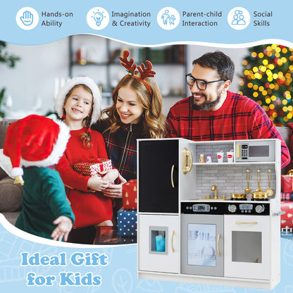 Pretend Play Kitchen with Accessories and Simulated Sounds-Beige