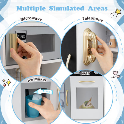 Pretend Play Kitchen with Accessories and Simulated Sounds-Beige
