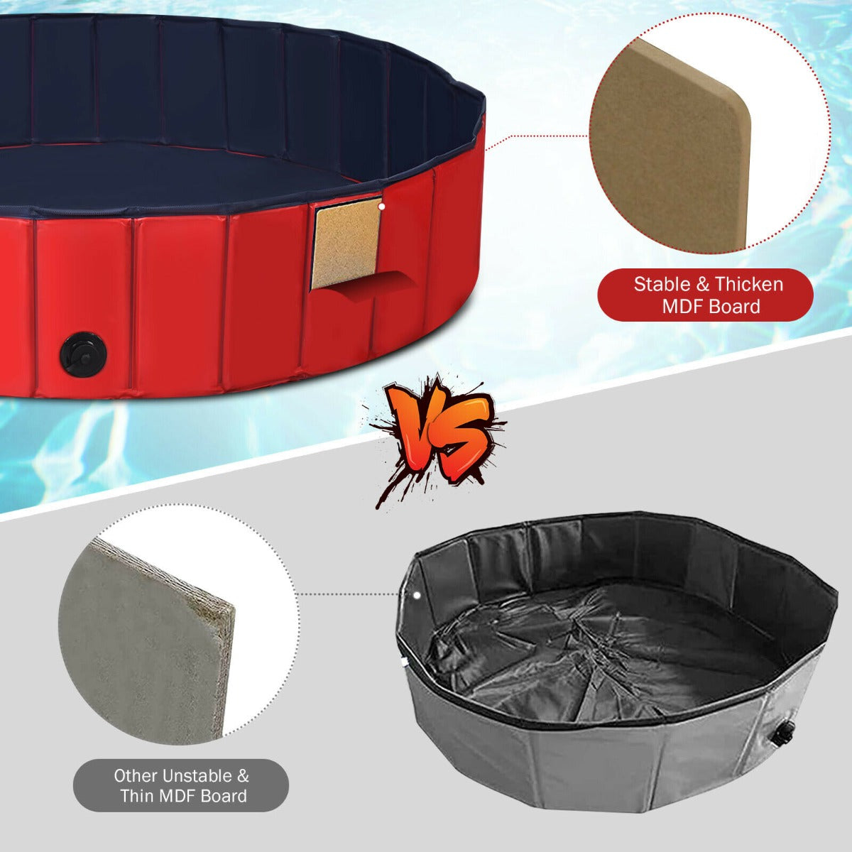 Costway Foldable Pet Swimming Pool with Rotatable Drain Valve Red