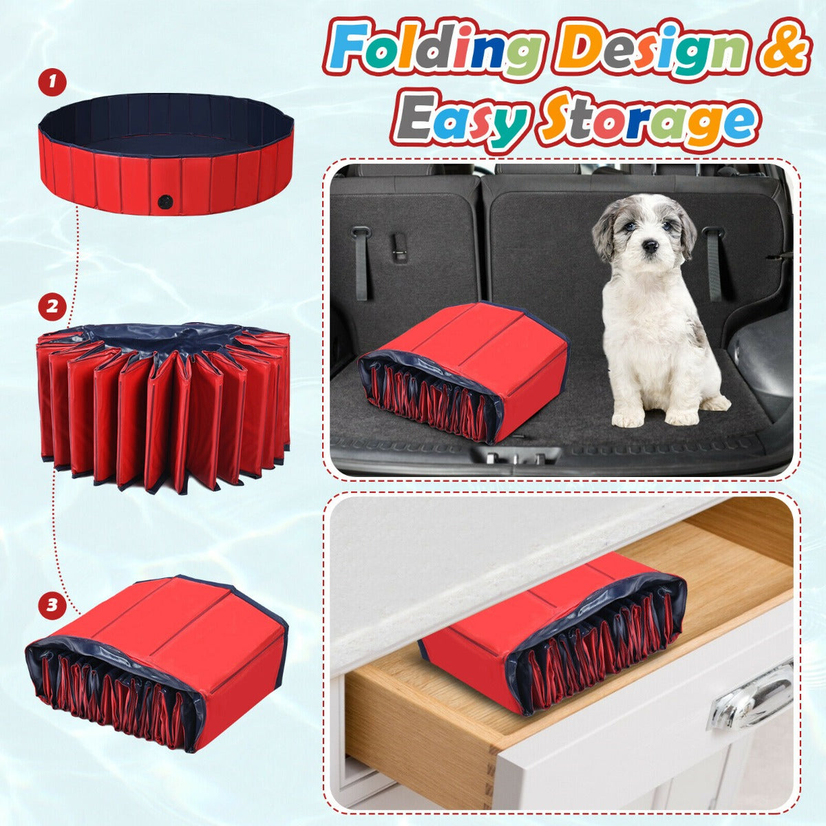 Costway Foldable Pet Swimming Pool with Rotatable Drain Valve Red