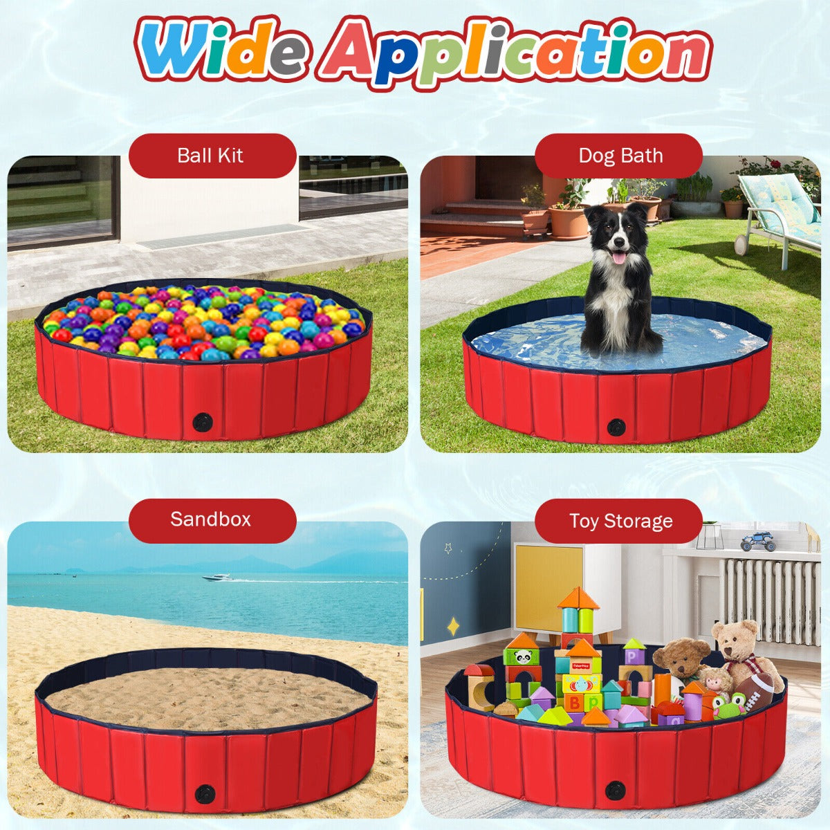 Costway Foldable Pet Swimming Pool with Rotatable Drain Valve Red