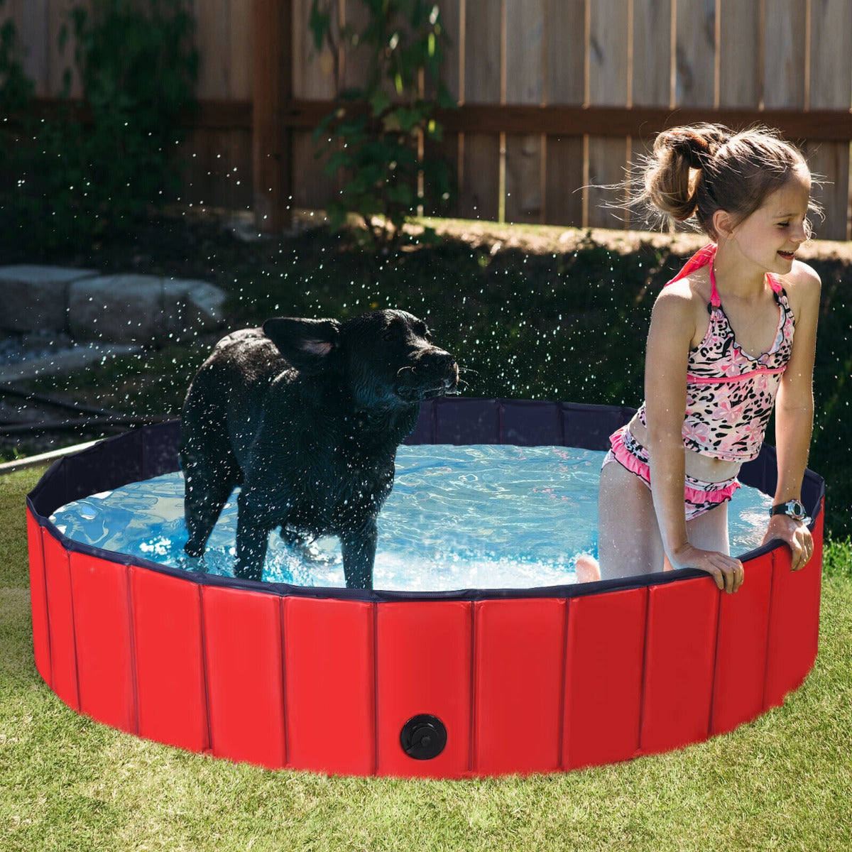 Costway Foldable Pet Swimming Pool with Rotatable Drain Valve Red