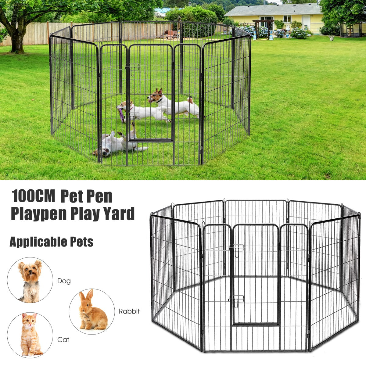 Costway 100cm 8 Panel Height Pet Playpen with Anti-Rust Material for Dog/Cat