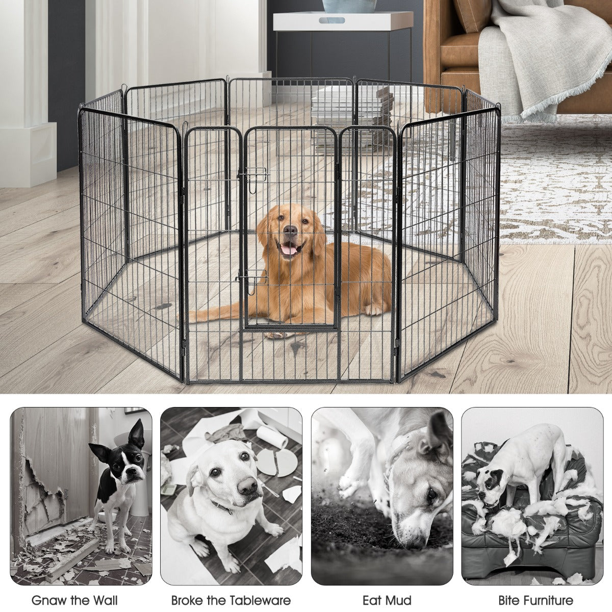 Costway 100cm 8 Panel Height Pet Playpen with Anti-Rust Material for Dog/Cat